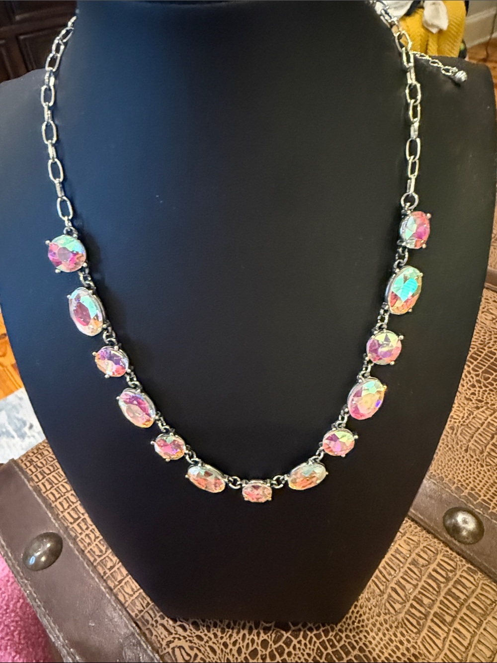 Aurora Crystal Link Necklace - Pink/Gold Accent